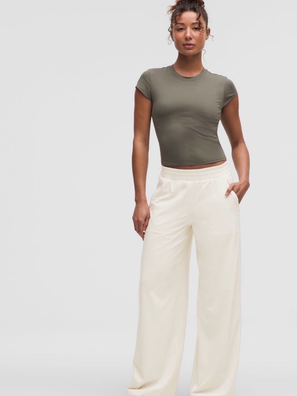Lululemon NWT Swift Mid Rise Wide Leg Pants Light Ivory Elastic Waist Size 10